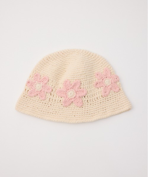 RODEO CROWNS WIDE BOWL（ロデオクラウンズワイドボウル）の「フラワーニットハット（ハット・レディース・ライトピンク/ブラック/アイボリー・FREE）」の8枚目の写真