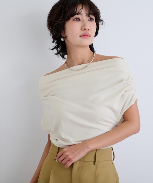 UR'S（ユアーズ）の「マルチウェイドレープカットソー（Tシャツ/カットソー・レディース・ホワイト/ブラウン/ブラック/ネイビー・L/M/S）」の6枚目の写真