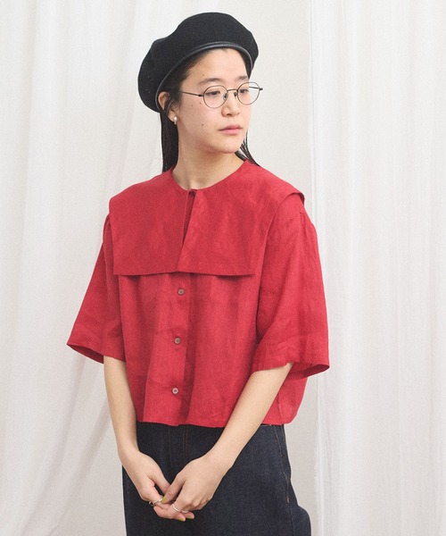 fig Ｌondon（フィグロンドン）の「daily LINEN sailor blouse（シャツ/ブラウス・レディース・レッド/グリーン/ピンク・FREE）」の3枚目の写真