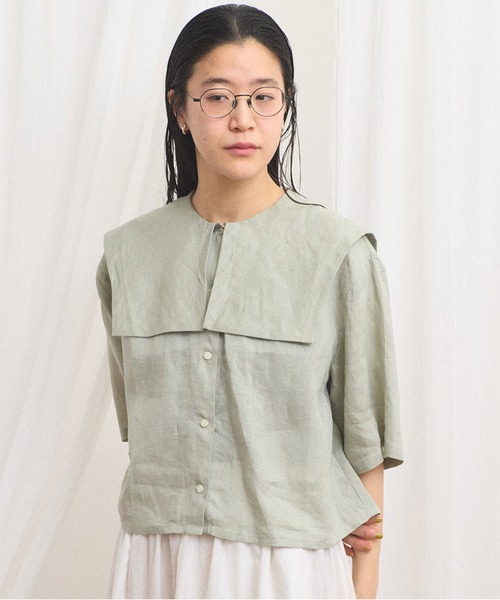 fig Ｌondon（フィグロンドン）の「daily LINEN sailor blouse（シャツ/ブラウス・レディース・レッド/グリーン/ピンク・FREE）」の2枚目の写真