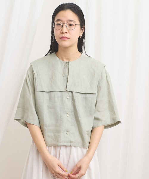 fig Ｌondon（フィグロンドン）の「daily LINEN sailor blouse（シャツ/ブラウス・レディース・レッド/グリーン/ピンク・FREE）」の4枚目の写真