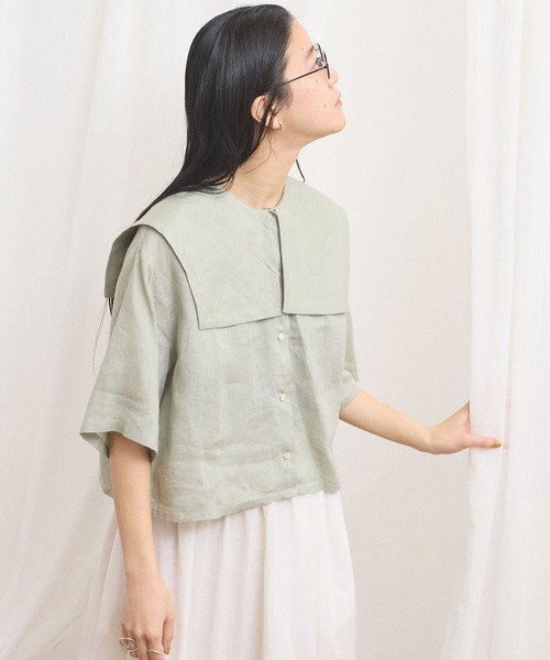 fig Ｌondon（フィグロンドン）の「daily LINEN sailor blouse（シャツ/ブラウス・レディース・レッド/グリーン/ピンク・FREE）」の5枚目の写真