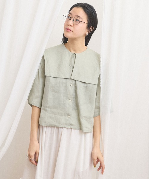 fig Ｌondon（フィグロンドン）の「daily LINEN sailor blouse（シャツ/ブラウス・レディース・レッド/グリーン/ピンク・FREE）」の6枚目の写真