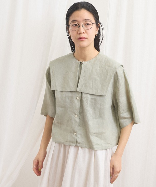 fig Ｌondon（フィグロンドン）の「daily LINEN sailor blouse（シャツ/ブラウス・レディース・レッド/グリーン/ピンク・FREE）」の7枚目の写真