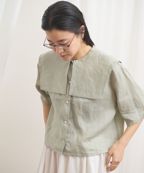 fig Ｌondon（フィグロンドン）の「daily LINEN sailor blouse（シャツ/ブラウス・レディース・レッド/グリーン/ピンク・FREE）」の9枚目の写真