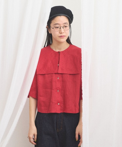 fig Ｌondon（フィグロンドン）の「daily LINEN sailor blouse（シャツ/ブラウス・レディース・レッド/グリーン/ピンク・FREE）」の22枚目の写真