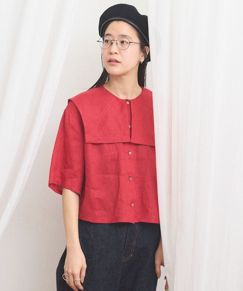fig Ｌondon（フィグロンドン）の「daily LINEN sailor blouse（シャツ/ブラウス・レディース・レッド/グリーン/ピンク・FREE）」の17枚目の写真