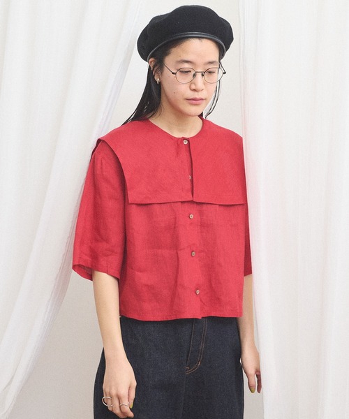 fig Ｌondon（フィグロンドン）の「daily LINEN sailor blouse（シャツ/ブラウス・レディース・レッド/グリーン/ピンク・FREE）」の18枚目の写真
