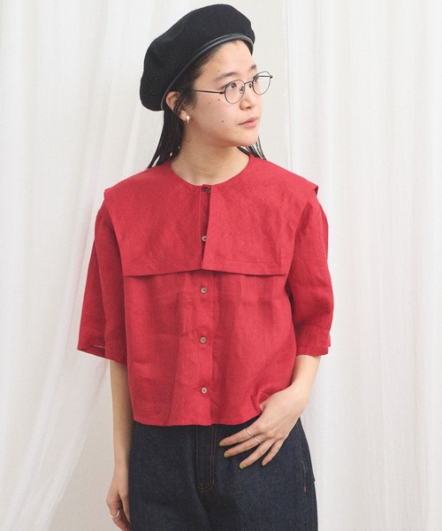 fig Ｌondon（フィグロンドン）の「daily LINEN sailor blouse（シャツ/ブラウス・レディース・レッド/グリーン/ピンク・FREE）」の21枚目の写真