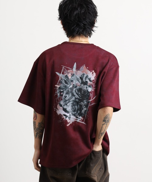 FUNALIVE(ファンアライブ)の「ニュアンスマーブルプリント 花柄デザイン半袖Tシャツ(Tシャツ/カットソー・メンズ・ブラック/ワインレッド・L/M)」の4枚目の写真