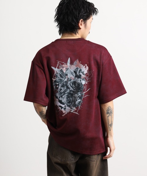 FUNALIVE(ファンアライブ)の「ニュアンスマーブルプリント 花柄デザイン半袖Tシャツ(Tシャツ/カットソー・メンズ・ブラック/ワインレッド・L/M)」の5枚目の写真