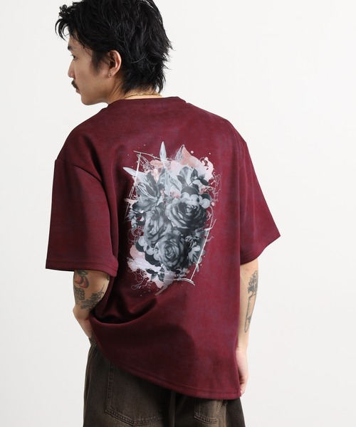 FUNALIVE(ファンアライブ)の「ニュアンスマーブルプリント 花柄デザイン半袖Tシャツ(Tシャツ/カットソー・メンズ・ブラック/ワインレッド・L/M)」の6枚目の写真