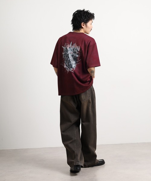 FUNALIVE(ファンアライブ)の「ニュアンスマーブルプリント 花柄デザイン半袖Tシャツ(Tシャツ/カットソー・メンズ・ブラック/ワインレッド・L/M)」の10枚目の写真