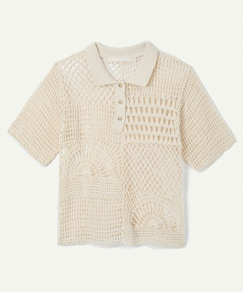 leinwande(ラインヴァンド)の「Landscape Crochet Polo / ランドスケープクロシェポロ(ポロシャツ・レディース・White/ブラック系/オレンジ・ONE SIZE)」の11枚目の写真
