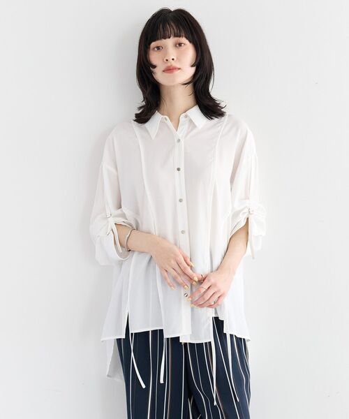 Editt by YECCA VECCA(エディットバイイェッカヴェッカ)の「ストリングデザインシャツ(シャツ/ブラウス・レディース・カーキ/ホワイト/ネイビー・FREE)」の4枚目の写真