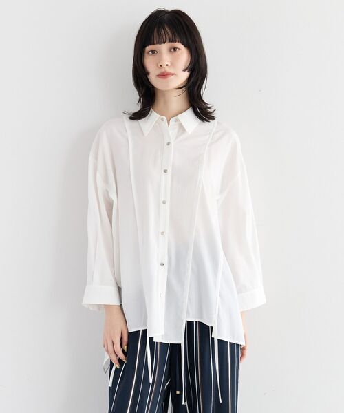 Editt by YECCA VECCA(エディットバイイェッカヴェッカ)の「ストリングデザインシャツ(シャツ/ブラウス・レディース・カーキ/ホワイト/ネイビー・FREE)」の5枚目の写真