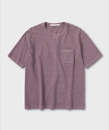 ウォッシュドポケットストライプTシャツ_PINK