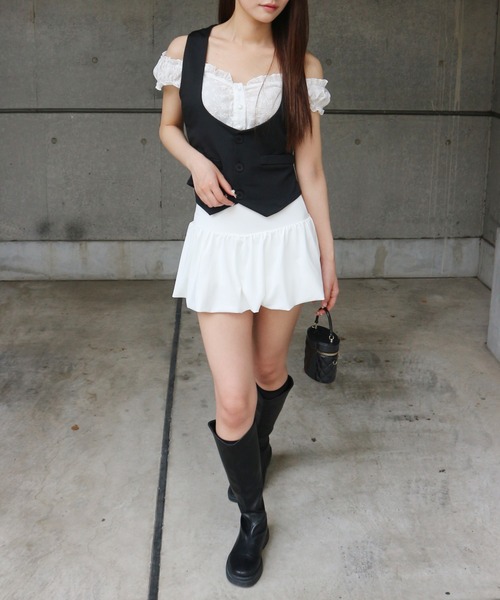 CeLess(セレス)の「High-waisted Balloon Mini Skirt / ハイウエストバルーンミニスカート(スカート・レディース・ホワイト/ブラック・M/S)」の6枚目の写真