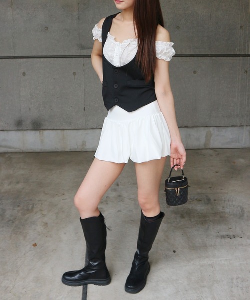 CeLess(セレス)の「High-waisted Balloon Mini Skirt / ハイウエストバルーンミニスカート(スカート・レディース・ホワイト/ブラック・M/S)」の5枚目の写真