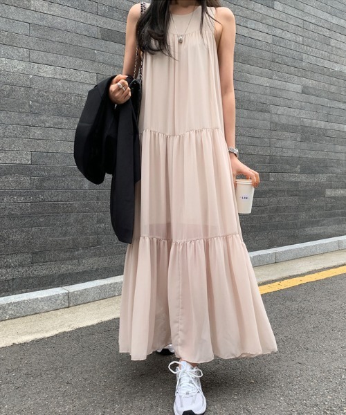 FREE STYLISTS(フリー スタイリスト)の「YUGA_YGMC Korean-style Tiered A-line dress(ワンピース・レディース・ブラック/ライトピンク・FREE)」の1枚目の写真