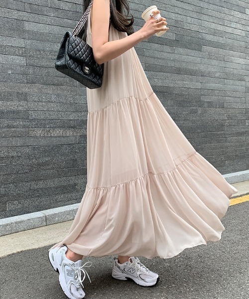 FREE STYLISTS(フリー スタイリスト)の「YUGA_YGMC Korean-style Tiered A-line dress(ワンピース・レディース・ブラック/ライトピンク・FREE)」の7枚目の写真