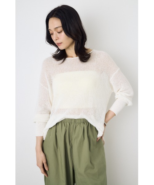 AZUL by moussy（アズールバイマウジー）の「【身長/骨格別着用画像あり】ドライタッチサマーニット　夏服　秋服　春服　メッシュトップス　シアーニット　シアートップス　体系カバー　お尻が隠れる（ニット/セーター・レディース・ブラック/ライトイエロー/オフホワイト/ミント・SMALL/MEDIUM）」の5枚目の写真