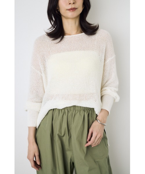 AZUL by moussy（アズールバイマウジー）の「【身長/骨格別着用画像あり】ドライタッチサマーニット　夏服　秋服　春服　メッシュトップス　シアーニット　シアートップス　体系カバー　お尻が隠れる（ニット/セーター・レディース・ブラック/ライトイエロー/オフホワイト/ミント・SMALL/MEDIUM）」の7枚目の写真