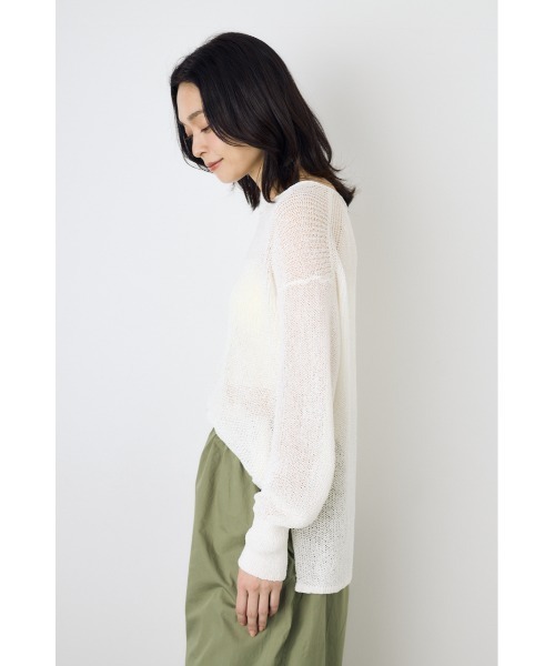 AZUL by moussy（アズールバイマウジー）の「【身長/骨格別着用画像あり】ドライタッチサマーニット　夏服　秋服　春服　メッシュトップス　シアーニット　シアートップス　体系カバー　お尻が隠れる（ニット/セーター・レディース・ブラック/ライトイエロー/オフホワイト/ミント・SMALL/MEDIUM）」の8枚目の写真