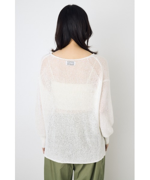 AZUL by moussy（アズールバイマウジー）の「【身長/骨格別着用画像あり】ドライタッチサマーニット　夏服　秋服　春服　メッシュトップス　シアーニット　シアートップス　体系カバー　お尻が隠れる（ニット/セーター・レディース・ブラック/ライトイエロー/オフホワイト/ミント・SMALL/MEDIUM）」の9枚目の写真