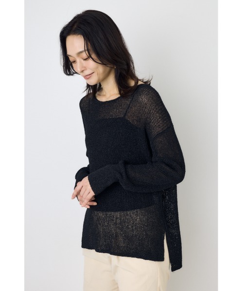AZUL by moussy（アズールバイマウジー）の「【身長/骨格別着用画像あり】ドライタッチサマーニット　夏服　秋服　春服　メッシュトップス　シアーニット　シアートップス　体系カバー　お尻が隠れる（ニット/セーター・レディース・ブラック/ライトイエロー/オフホワイト/ミント・SMALL/MEDIUM）」の16枚目の写真