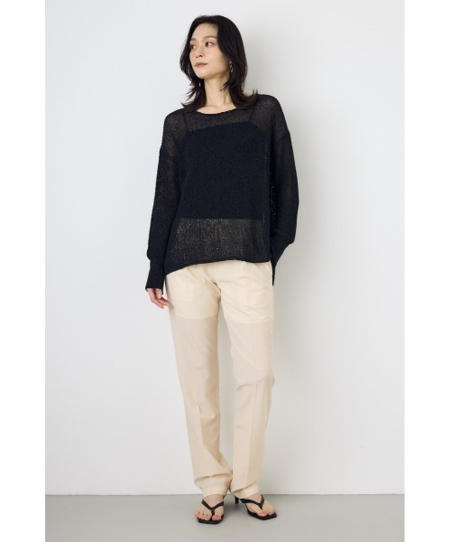 AZUL by moussy（アズールバイマウジー）の「【身長/骨格別着用画像あり】ドライタッチサマーニット　夏服　秋服　春服　メッシュトップス　シアーニット　シアートップス　体系カバー　お尻が隠れる（ニット/セーター・レディース・ブラック/ライトイエロー/オフホワイト/ミント・SMALL/MEDIUM）」の18枚目の写真