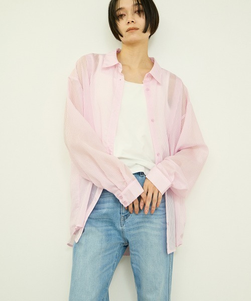 VICKY(ビッキー)の「シアーストライプシャツ(シャツ/ブラウス・レディース・ブルー/ピンク/イエロー・M)」の1枚目の写真
