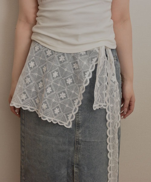 VIBGYOR Women(ヴィブジョー ウィメン)の「【resonance】レース フラワー刺繍デザイン ラップスカート/付け裾【マルチウェイ】(その他トップス・レディース・ホワイト系1/ホワイト系2・FREE)」の6枚目の写真