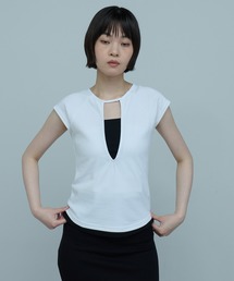leimn | ディープVネックフレンチスリーブトップス(Tシャツ/カットソー)