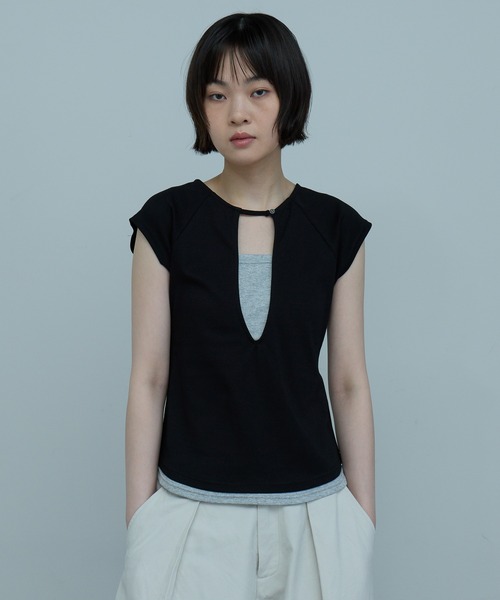 leimn(レイムン)の「ディープVネックフレンチスリーブトップス(Tシャツ/カットソー・レディース・ブラック/ホワイト・FREE)」の20枚目の写真