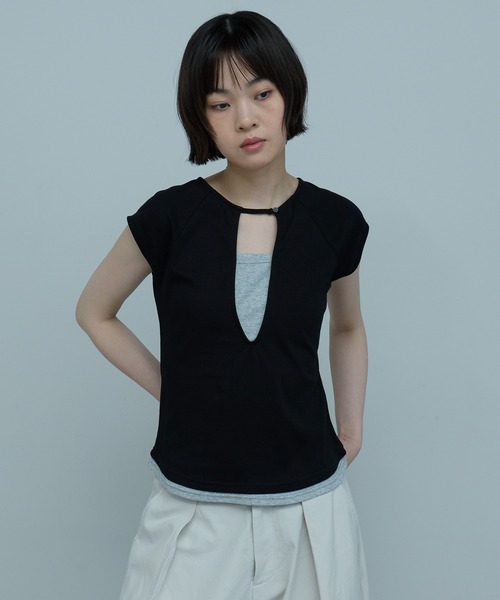 leimn(レイムン)の「ディープVネックフレンチスリーブトップス(Tシャツ/カットソー・レディース・ブラック/ホワイト・FREE)」の21枚目の写真