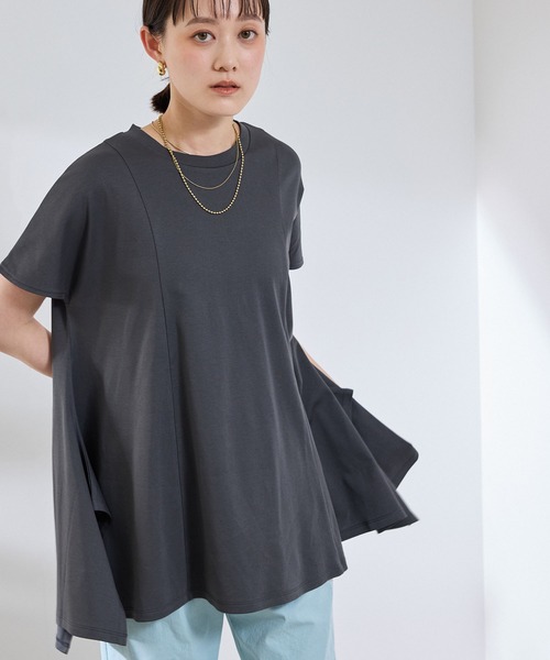 CROSS FUNCTION(クロスファンクション)の「《汗染み防止》エブ楽 天竺アシメトリーデザインTシャツ【CROSS FUNCTION/クロスファンクション】(Tシャツ/カットソー・レディース・チャコールグレー/オフホワイト・M/L/LL)」の18枚目の写真