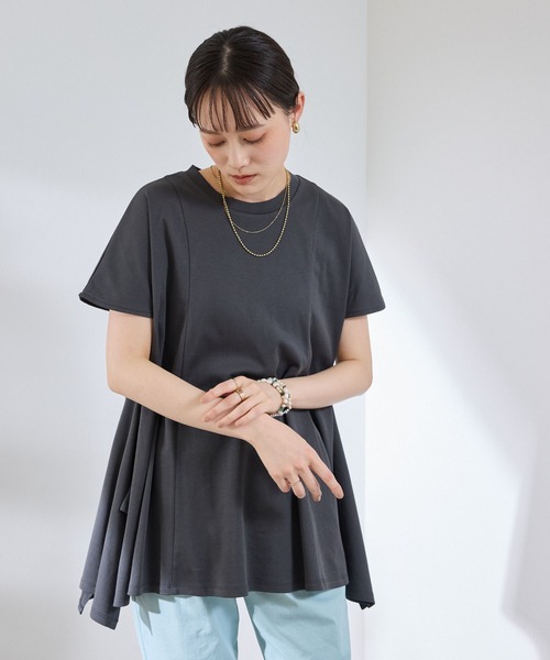 CROSS FUNCTION(クロスファンクション)の「《汗染み防止》エブ楽 天竺アシメトリーデザインTシャツ【CROSS FUNCTION/クロスファンクション】(Tシャツ/カットソー・レディース・チャコールグレー/オフホワイト・M/L/LL)」の22枚目の写真