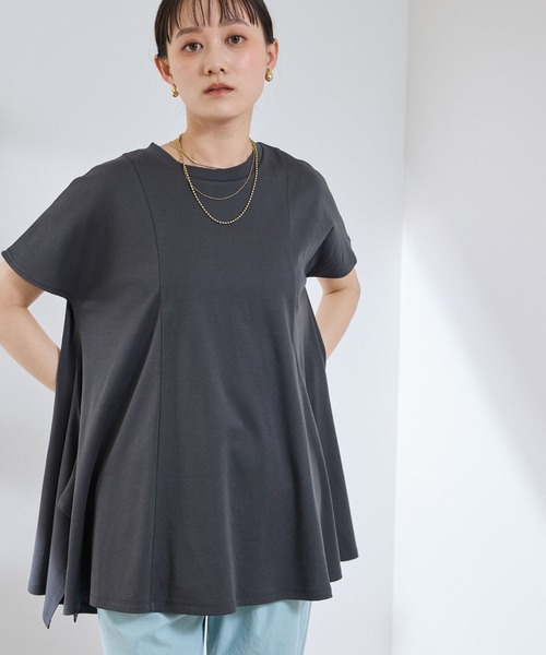 CROSS FUNCTION(クロスファンクション)の「《汗染み防止》エブ楽 天竺アシメトリーデザインTシャツ【CROSS FUNCTION/クロスファンクション】(Tシャツ/カットソー・レディース・チャコールグレー/オフホワイト・M/L/LL)」の17枚目の写真