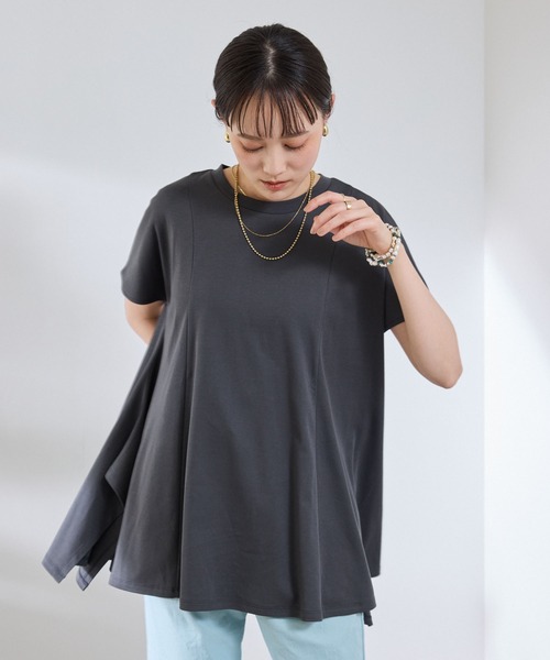 CROSS FUNCTION(クロスファンクション)の「《汗染み防止》エブ楽 天竺アシメトリーデザインTシャツ【CROSS FUNCTION/クロスファンクション】(Tシャツ/カットソー・レディース・チャコールグレー/オフホワイト・M/L/LL)」の21枚目の写真
