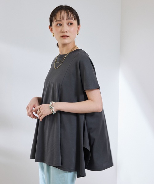 CROSS FUNCTION(クロスファンクション)の「《汗染み防止》エブ楽 天竺アシメトリーデザインTシャツ【CROSS FUNCTION/クロスファンクション】(Tシャツ/カットソー・レディース・チャコールグレー/オフホワイト・M/L/LL)」の19枚目の写真