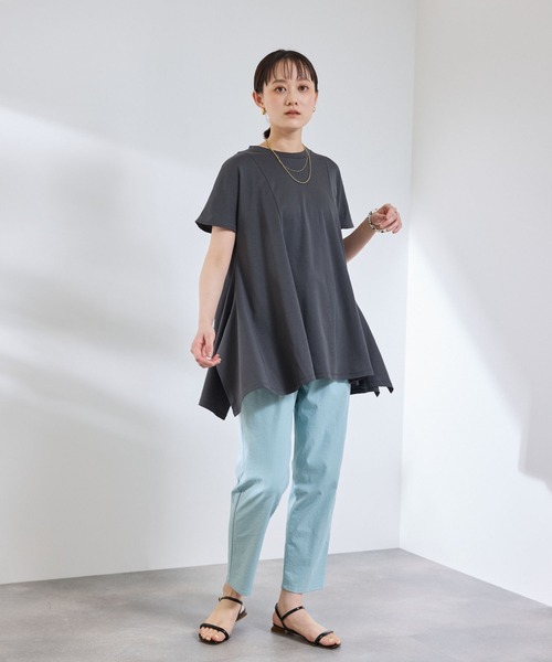 CROSS FUNCTION(クロスファンクション)の「《汗染み防止》エブ楽 天竺アシメトリーデザインTシャツ【CROSS FUNCTION/クロスファンクション】(Tシャツ/カットソー・レディース・チャコールグレー/オフホワイト・M/L/LL)」の16枚目の写真