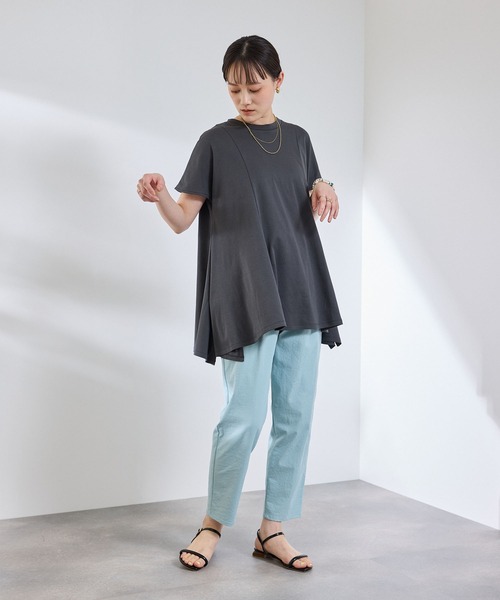CROSS FUNCTION(クロスファンクション)の「《汗染み防止》エブ楽 天竺アシメトリーデザインTシャツ【CROSS FUNCTION/クロスファンクション】(Tシャツ/カットソー・レディース・チャコールグレー/オフホワイト・M/L/LL)」の14枚目の写真