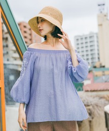 袖刺繍シアーブラウス