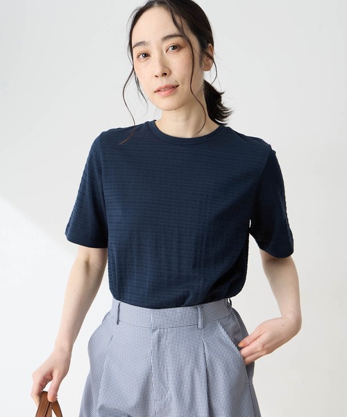 DECOY SINCE 1981（デコイシンスイチキュウハチイチ）の「ひやさらジャガードチュニック Tシャツ【冷感】【UVカット】（Tシャツ/カットソー・レディース・グレー/ピンク/ネイビー・M/L/LL）」の2枚目の写真
