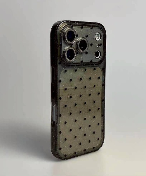 セール】【カメラレンズ保護付き】 ドット柄 グリッター クリア iPhone