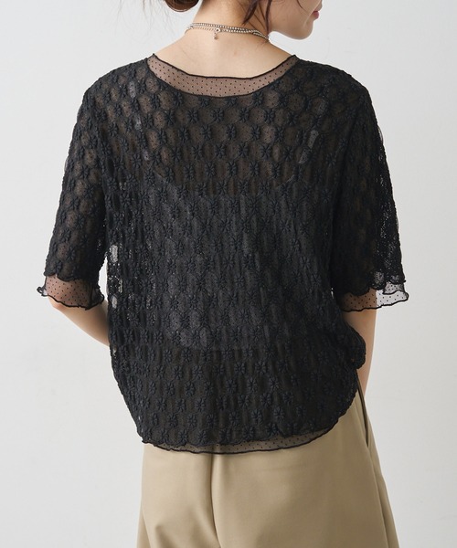 PUAL CE CIN(ピュアルセシン)の「ストレッチレース×ドットチュールTシャツ(Tシャツ/カットソー・レディース・ブラック/ホワイト・FREE)」の12枚目の写真