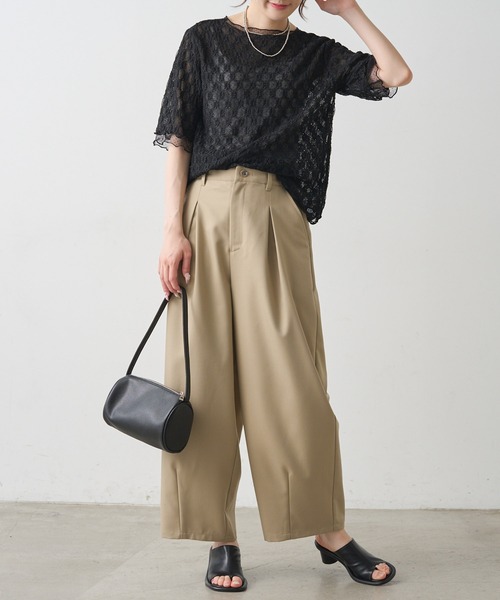 PUAL CE CIN(ピュアルセシン)の「ストレッチレース×ドットチュールTシャツ(Tシャツ/カットソー・レディース・ブラック/ホワイト・FREE)」の13枚目の写真