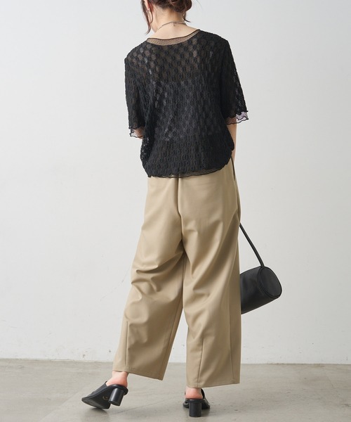 PUAL CE CIN(ピュアルセシン)の「ストレッチレース×ドットチュールTシャツ(Tシャツ/カットソー・レディース・ブラック/ホワイト・FREE)」の15枚目の写真
