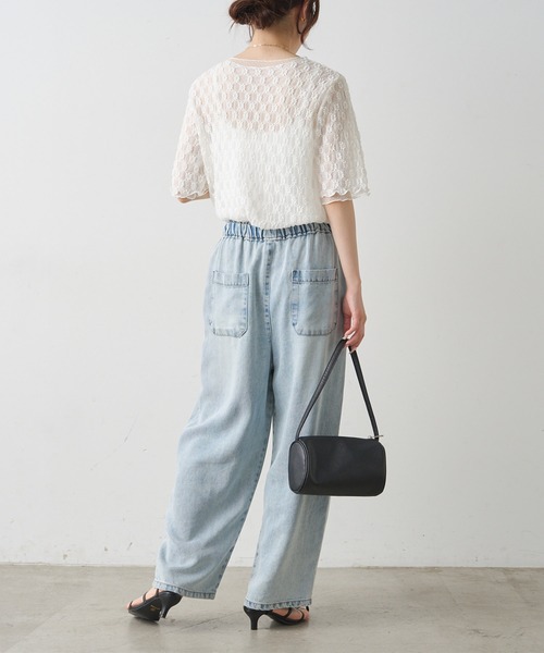 PUAL CE CIN(ピュアルセシン)の「ストレッチレース×ドットチュールTシャツ(Tシャツ/カットソー・レディース・ブラック/ホワイト・FREE)」の8枚目の写真